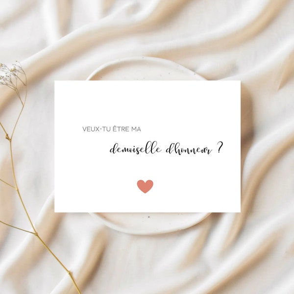 Demande demoiselle d'honneur mariage, cadeau demoiselle d'honneur, veux-tu être ma demoiselle d'honneur, carte, annonce mariage, témoin