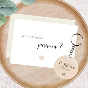 Demande parrain, annonce parrain, cadeau parrain, veux-tu être mon parrain?, carte + porte-clé