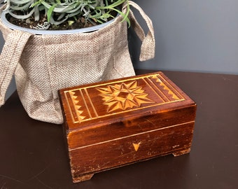 Small Hand Carved Wood Box with Lid, Antique Granny jewelry box, Wooden Trinket Box, Grandma Wood Treasure Box