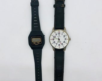 Ensemble de 2 montres à quartz, pour la réparation de pièces ou l'artisanat, montre femme vintage, montre rétro, montre homme vintage, montre-bracelet pour femme, pièces de montre-bracelet