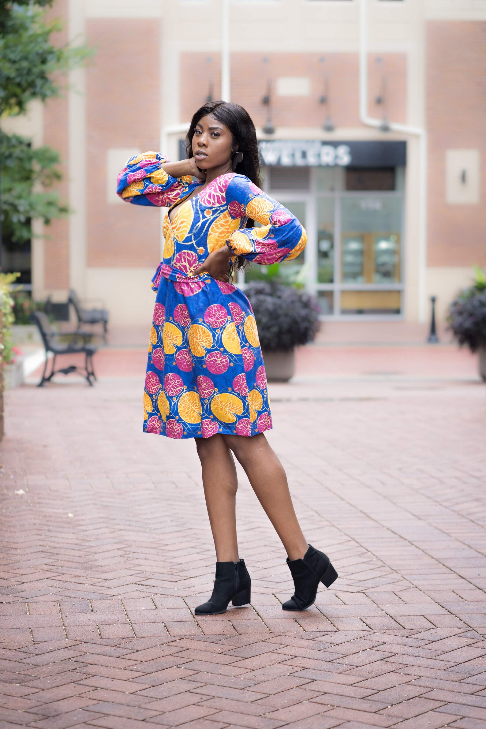 Ankara V neck wrap dress balloon sleeve wrap dress | Etsy