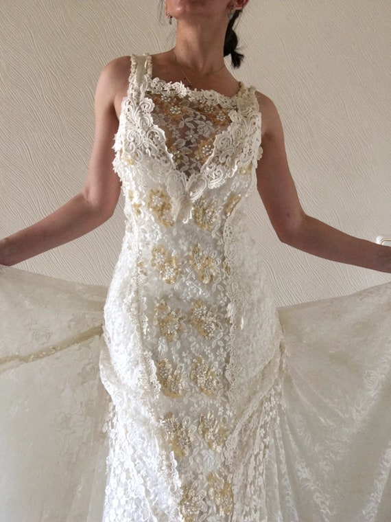 Rare CAROLE LEE Victorian Wedding Gown, Antique La