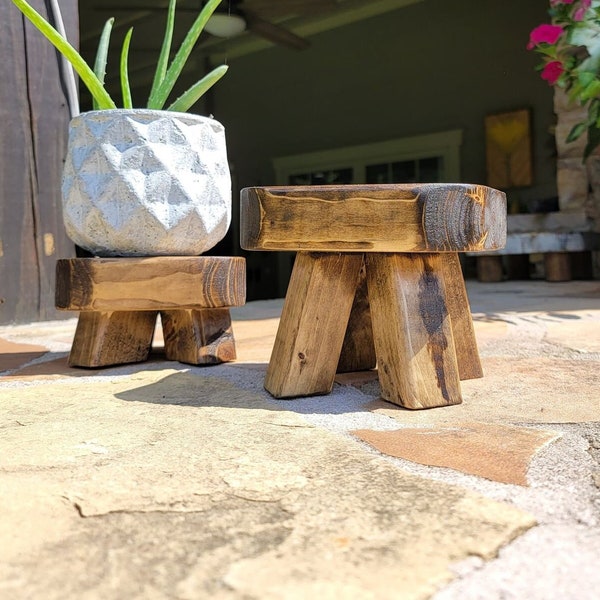 2 Mini tabletop Solid Wood Rustic Plant Stand / Riser / Farmhouse decor