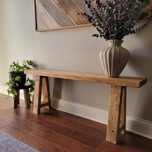 Solid wood rustic entryway bench / end of bed bench / window bench / plant bench image 4