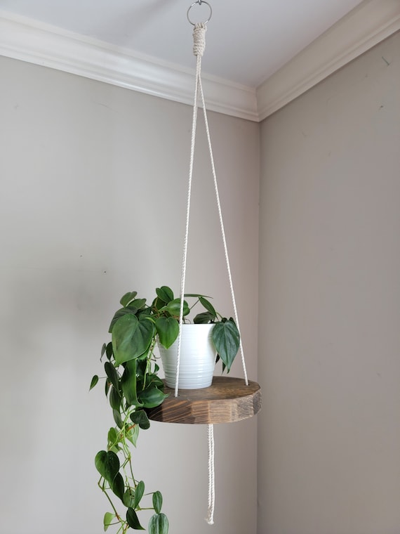 Solid Wood Hanging Plant Shelf Etsy