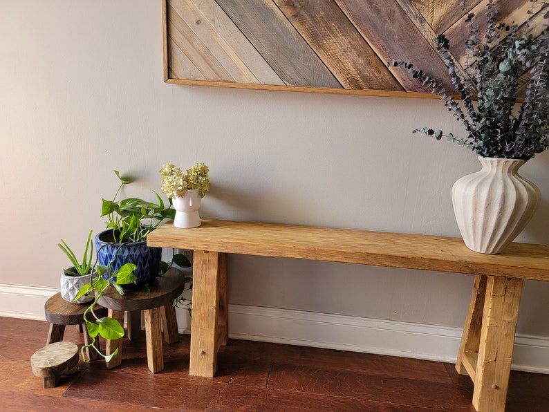 Solid wood rustic entryway bench / end of bed bench / window bench / plant bench image 5
