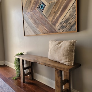 Banco de entrada rústico de madera maciza con patas rectas de dos peldaños, banco de final de cama, banco de ventana o banco para plantas