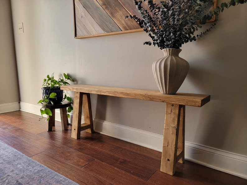 Solid wood rustic entryway bench / end of bed bench / window bench / plant bench image 4