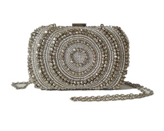 silver prom clutch