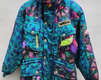 Sudadera con capucha colorida del equipo de esquí Yamaha Vintage, talla L