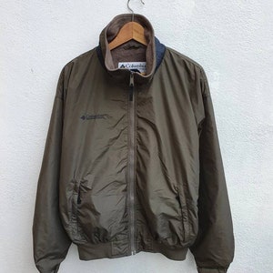 Columbia Zipper Bomber Olive Green Vintage 90s Columbia Windbreaker Fleece Sportswear Jacket Coat Size M