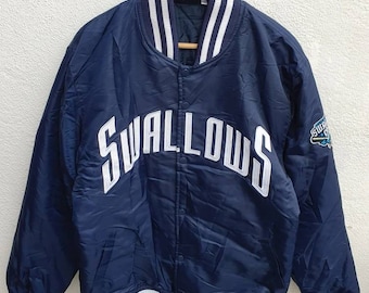 Chaqueta bomber universitaria vintage Nippon Baseball con bordado de golondrinas de Tokio Yakult