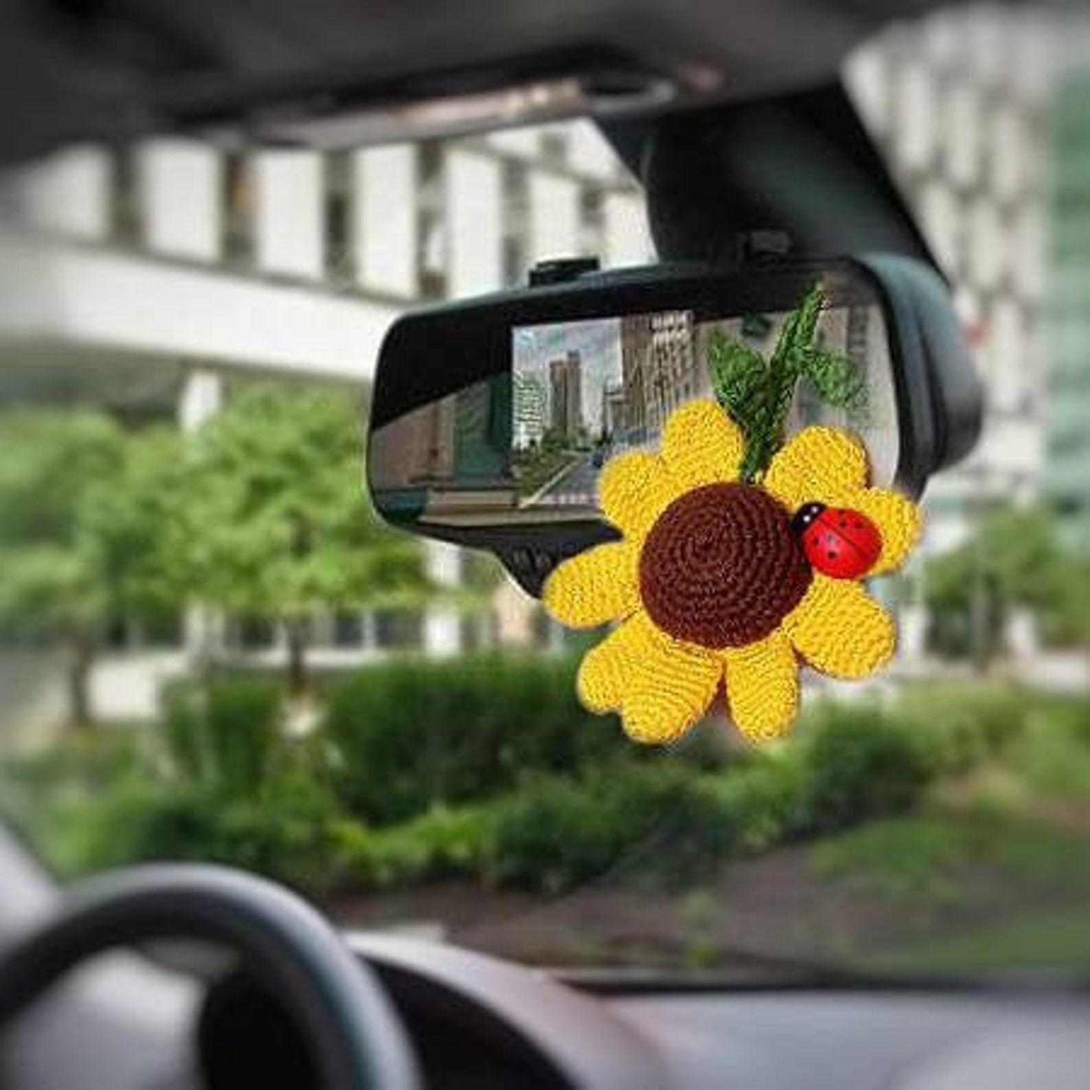 Sunflower car accessories for women. Rearview Mirror Etsy