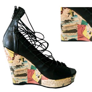 Retro Comic Platform High Heels, US Size 8, Beach Romance, One of a Kind High Heels, Vintage Style