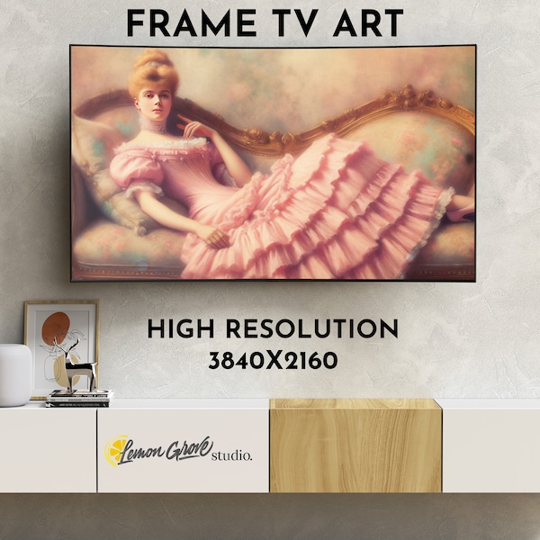 Samsung Frame TV Art, Pink Lady on a Fainting Couch Victorian Frame tv, Digital tv art, French Style for Frame TV, Farmhouse Digital Art