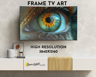 Samsung Frame TV Art, Extreme Close Up of an Eye NYC Reflection Art for Frame tv, Digital tv art et Moody Digital Art Globe oculaire New York City