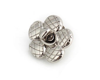 Dekorativer Taschenverschluss mit Drehschloss in Blumenform – Silber