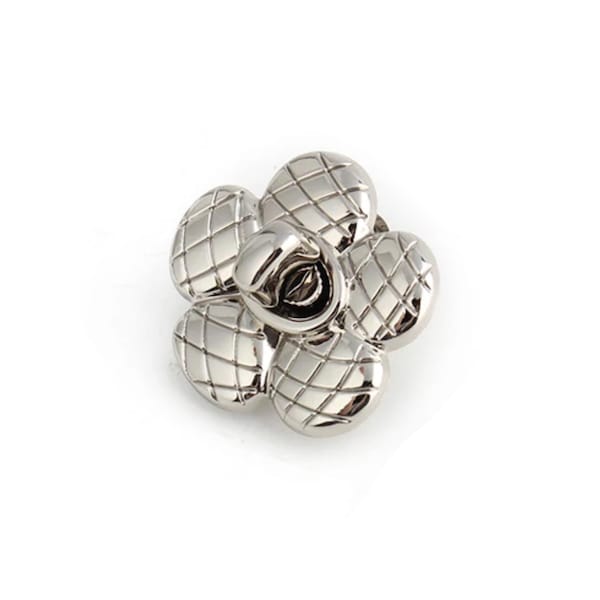 Dekorativer Taschenverschluss mit Drehschloss in Blumenform – Silber