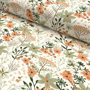 Cotton fabric &quot;Summer Meadow&quot; with flower motif in earth tones - by snoozeboo