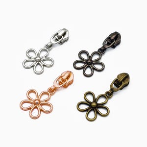 Reißverschluss Zipper mit #5 Schieber Blume – Silber, Gunmetal, Messing/Bronze, Kupfer