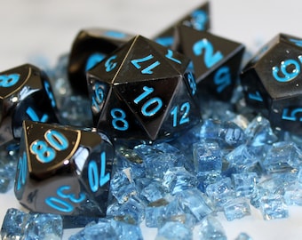 Solid Metal Black Frost Dice Set | 7-Piece DnD RPG Dice