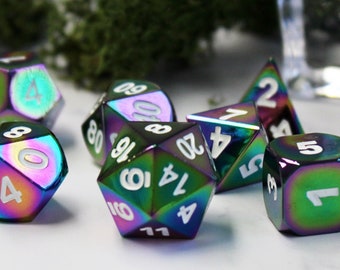 Metal Rainbow (Oil Slick) DnD 7-Piece Dice Set for Dungeons and Dragons & Pathfinder