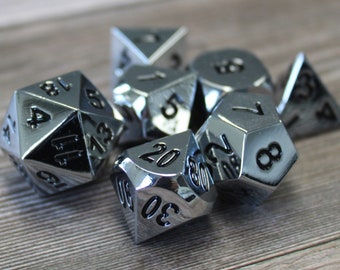 Metal Silver Color Dice Set with Display Box - Solid Metal Dice Set for DnD | Dungeons & Dragons | Tabletop d20 RPGs