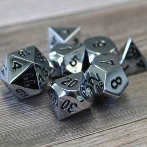 Metal Silver Color Dice Set with Display Box - Solid Metal Dice Set for DnD | Dungeons & Dragons | Tabletop d20 RPGs