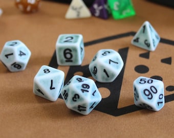 Ancient Bleached Bone White Polymer Dice Set | Weathered antique style dice for Dnd