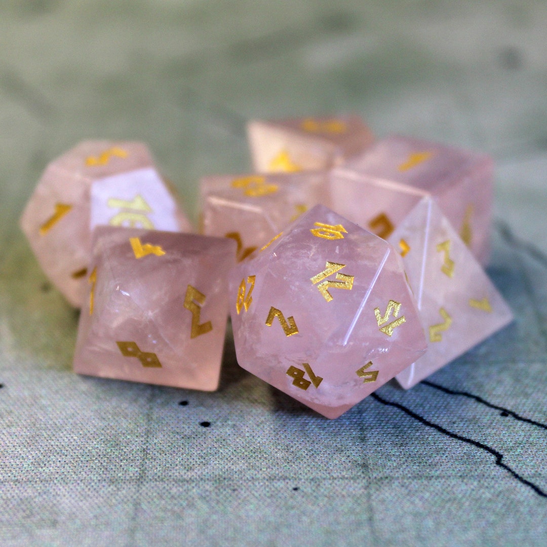 Gemstone Rose Quartz Dice Set With Display Box Gem Stone Dice Set for