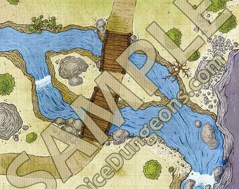 Cloth RPG Battle Map - Crossing at Twin Bridges / 1" Grid /  28mm Scale / Fantasy Terrain / Dungeon Terrain / Dungeons & Dragons