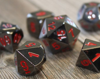 Metal Black Ember Dice Set with Display Box - Solid Metal Dice Set for DnD | Dungeons & Dragons | Tabletop d20 RPGs