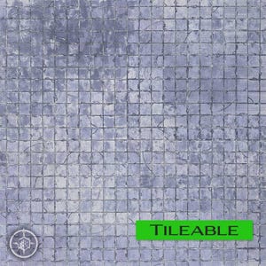 Könnte beinhalten: Digital gerenderte, kachelbare Oberfläche mit einem Rastermuster. Die Kacheln sind in einem gedämpften Blau-Grau gehalten, mit subtilen Farb- und Texturvariationen. Das Wort "TILEABLE" steht in einem grünen Rechteck.