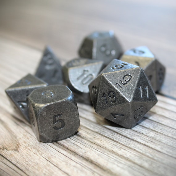 Antique Silver Metal Dice Set for DnD RPGs | Antique Vintage Style with Rounded Edges
