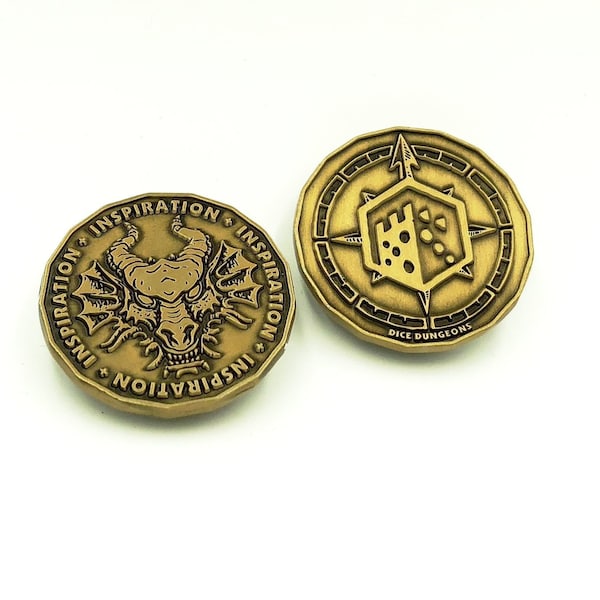 Inspiration Coin Tokens (Antique Gold) for D&D, Dungeons and Dragons, and RPG Gaming