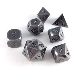 Antique Silver Metal Dice Set for DnD RPGs | Antique Vintage Style with Rounded Edges image 2