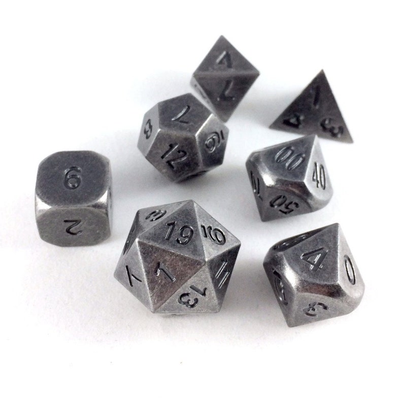 Antique Silver Metal Dice Set for DnD RPGs | Antique Vintage Style with Rounded Edges image 2