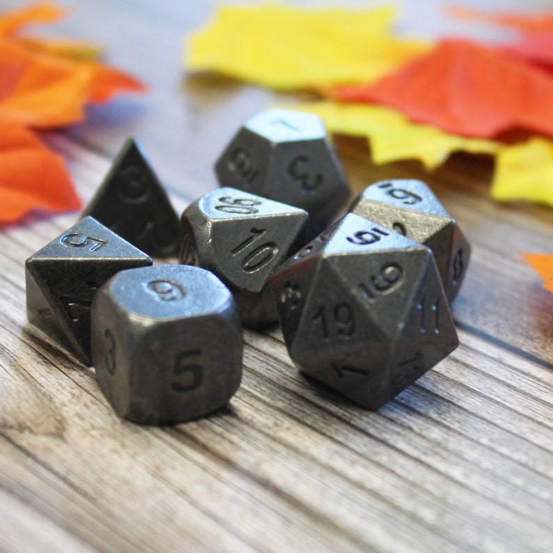 Antique Silver Metal Dice Set for DnD RPGs | Antique Vintage Style with Rounded Edges image 4