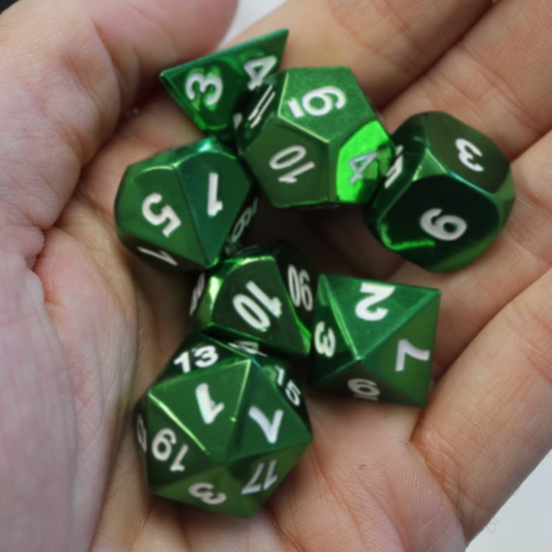 Tabletop d20 RPGs Dungeons & Dragons Metal Bright Green Dice Set with