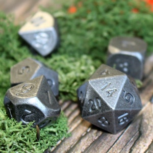 Antique Silver Metal Dice Set for DnD RPGs | Antique Vintage Style with Rounded Edges image 5