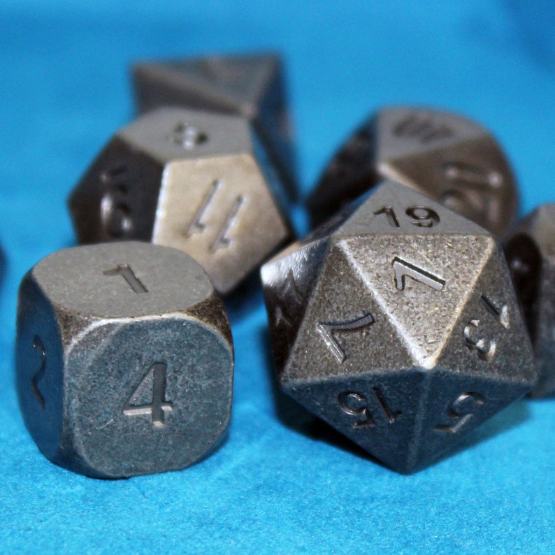 Antique Silver Metal Dice Set for DnD RPGs | Antique Vintage Style with Rounded Edges image 7