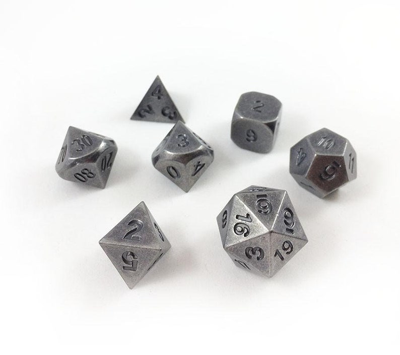 Antique Silver Metal Dice Set for DnD RPGs | Antique Vintage Style with Rounded Edges image 6