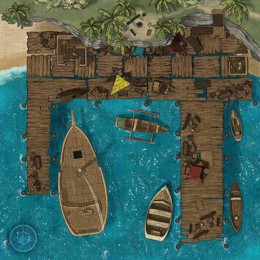 Harbor Cloth Battle Map – 21.5″ × 21.5″ With 1″ Grid – Dnd Dock ...