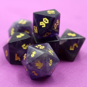 Gemstone Amethyst Dice Set with Display Box