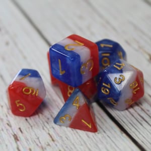 3 Layer Red, White, and Blue Layered Plastic Dice Set | USA Dice for DND and RPG Gaming