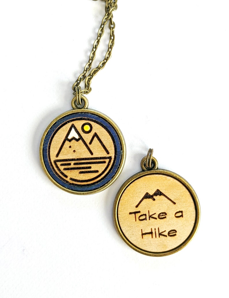 Mountain Hike Necklace Trail Hiker Pendant Wood Etsy