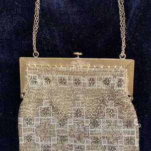 Antique Brass and Silver Edwardian French Steel Cut Beaded Purse 1900s