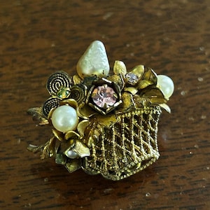 Vintage Miriam Haskel Basket Brooch 1950s