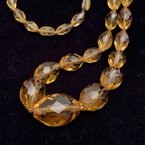 Vintage Signed Czech Honey Cognac Glass Bead Opera Necklace 1940s