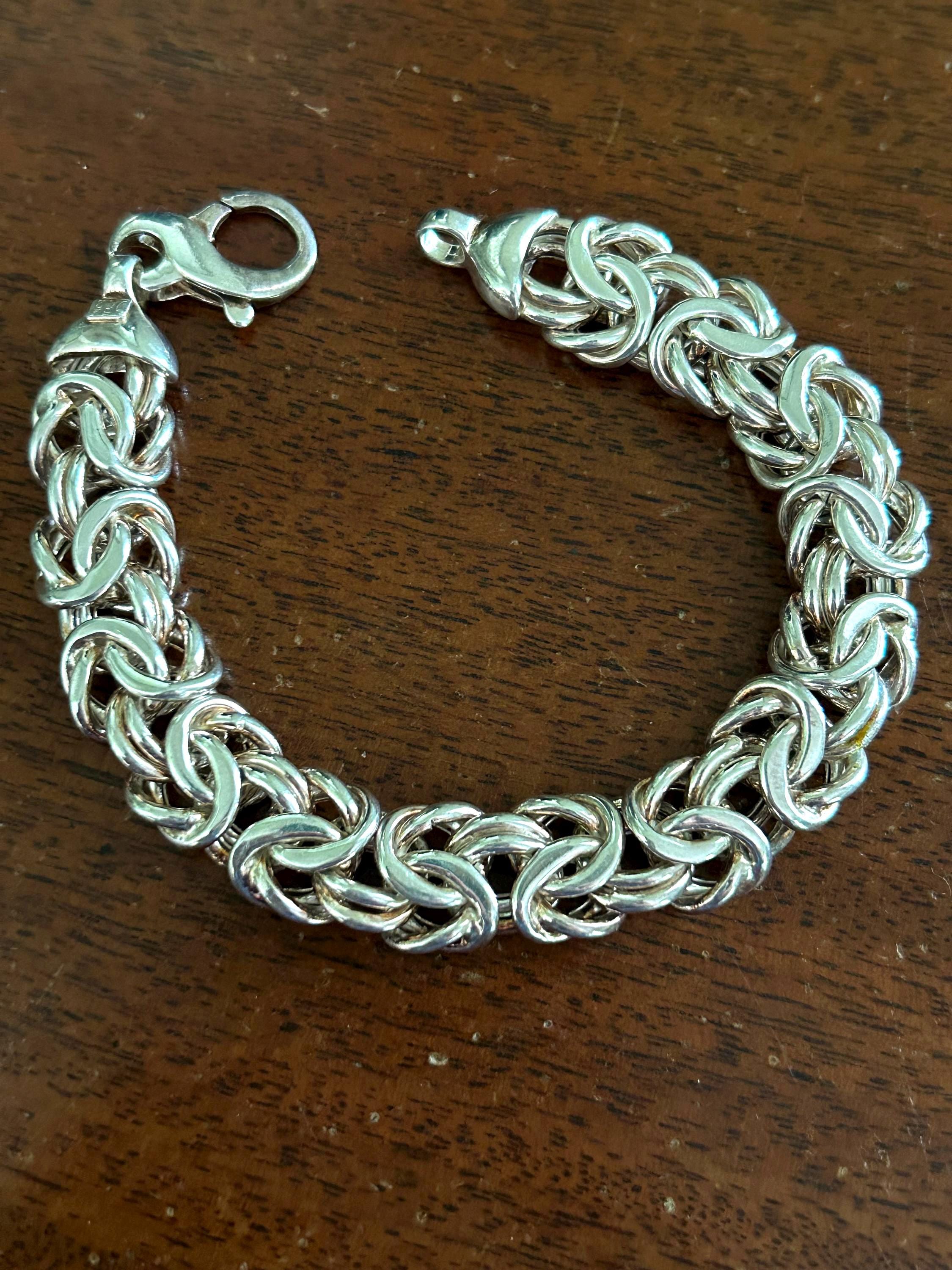 【55㎝ イタリア製】milorスクリューチェーン silver925 Vintage MILOR Italy Sterling Silver Byzantine Chain Bracelet 28g 8